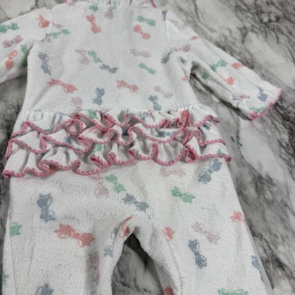 VTG Carters Baby 3-6M Collared Bow Print Ruffle Bottom Terrycloth Romper Sleeper - Picture 4 of 7